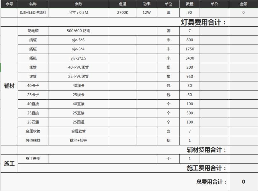 南箜照明2020年樓體亮化最新報價清單