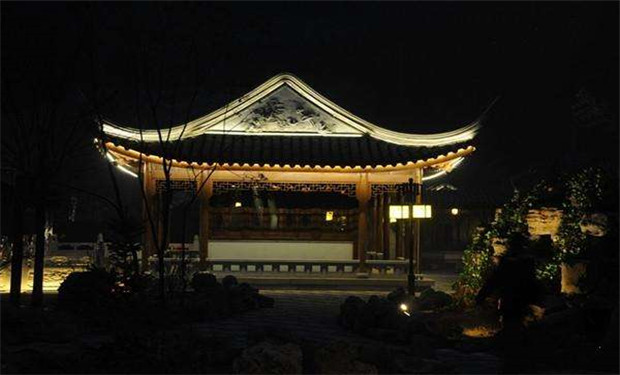 仿古亭子建筑夜景亮化效果